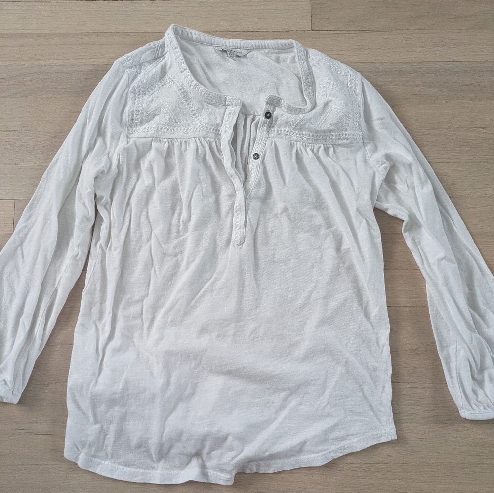 Lucky Brand white quarter button down embroidered shirt